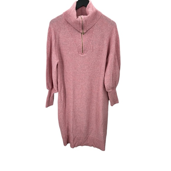 J CREW Pink Half Zip Midi Sweater Dress Super Soft Wool Alpaca Yarn Size Medium - Picture 5 of 12